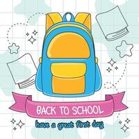 Back to school backpack with pink banner on grid background vector