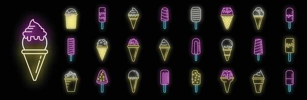 Neon ice cream and popsicle icons shining brightly vector