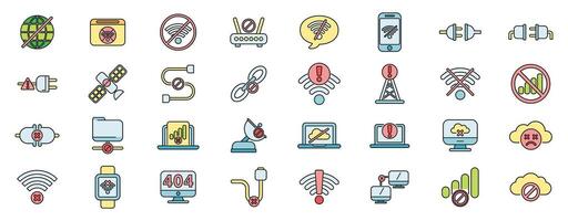 No connection icons set, wifi off, internet problem, network error vector