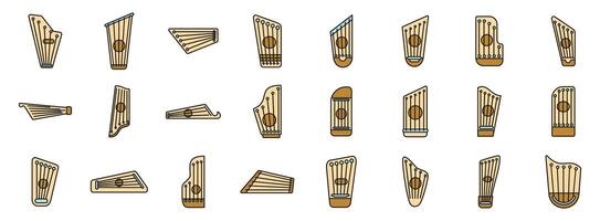 Set of gusli icons showing different types of gusli instruments vector