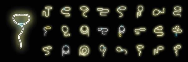 Set of different neon glowing led strip lights in many shapes for decoration vector