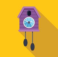 Purple cuckoo clock striking twelve on yellow background vector