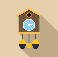 Cuckoo clock striking twelve with bird house design and long shadow vector