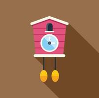 Pink cuckoo clock hanging on brown wall showing time vector