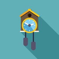 Cuckoo clock striking time with long shadow on turquoise background vector