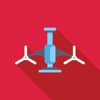 Blue airplane taking off with long shadow on red background vector