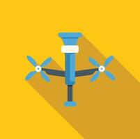 Blue drone flying with four propellers on yellow background vector