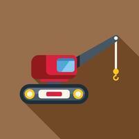 Red crawler crane lifting with hook flat design illustration with long shadow vector