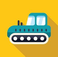 Green crawler tractor excavator moving on yellow background with long shadow vector