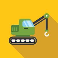 Green crawler crane lifting with its hook extended on yellow background vector