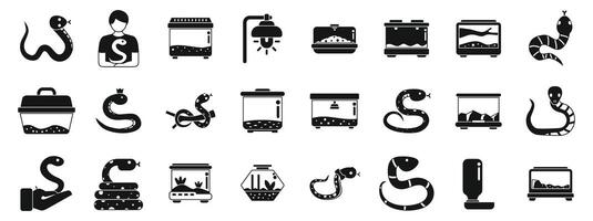 Snake pet icons set. Snake terrarium icons set. Simple set of snake terrarium vector icons for web design on white background