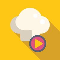 Online cooking course, play button with chef hat, e learning icon vector