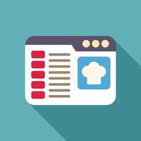 Modern, flat design illustration of an online recipe website featuring a chef hat icon, symbolizing cooking and culinary content vector