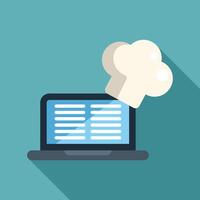 Laptop showing online menu with chef hat for food delivery service vector