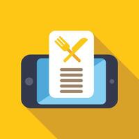 Smartphone showing online food menu with fork and knife icon vector