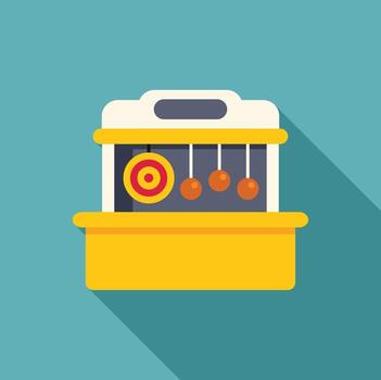 Shooting range game booth with hanging balls and target for carnival or amusement park in flat style vector