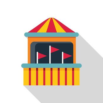 Amusement park game booth with red and yellow striped awning and red flags vector