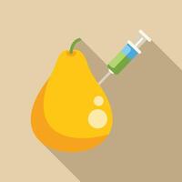 Syringe injecting chemical liquid into a pear for genetic modification vector