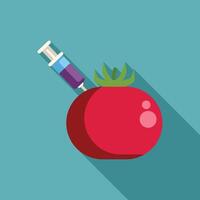 Syringe injecting red tomato with gmos or pesticides vector