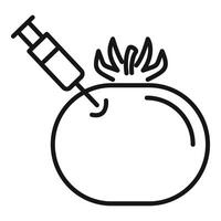Syringe injecting gmo liquid in a tomato icon vector