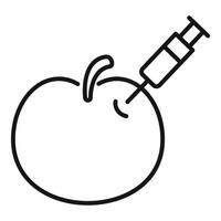 Syringe injecting liquid substance into a tomato icon vector