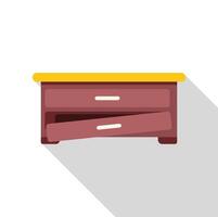 Wooden nightstand with open drawer flat icon design vector