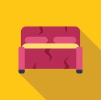 Double bed with torn upholstery and two pillows in flat style vector