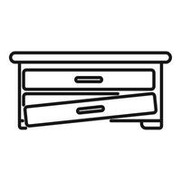 Broken office desk drawer falling out line icon vector