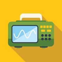 Green oscilloscope showing sinusoidal signal on yellow background vector