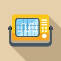 Yellow oscilloscope showing sinusoidal signal on screen vector
