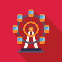 Ferris wheel rotating at amusement park with long shadow on red background vector