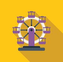 Colorful ferris wheel rotating with empty cabins against a bright yellow background vector