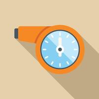 Orange whistle shaped clock showing five o'clock with long shadow vector