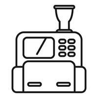 Electronic cash register showing purchase amount with digital display screen line icon vector