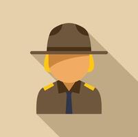 Park ranger character wearing uniform and hat with long shadow vector