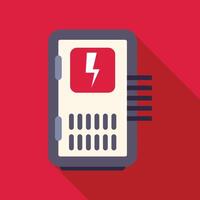 Electrical panel providing power supply with warning sign displaying lightning bolt symbol for safety and hazard prevention in flat design vector