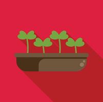 Four leaf clovers sprouting in pot with long shadow vector