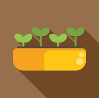 Four seedlings growing in rectangular pot with long shadow vector