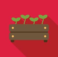 Seedlings growing in a wooden crate on red background vector