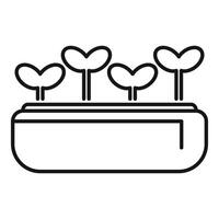 Seedlings growing from soil in rectangular pot line icon vector