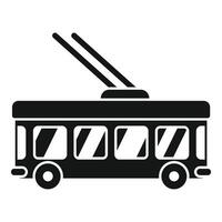 Trolleybus with pantograph moving on road side view icon vector