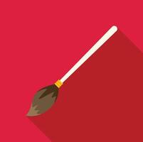 Witch broom casting a shadow on red background vector