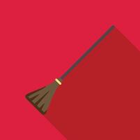 Broom casting long shadow over red background icon vector