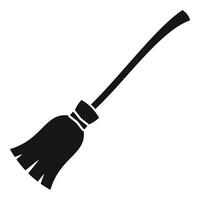 Black silhouette icon of a broom lying down with its handle resting on the bristles vector