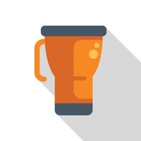 Orange reusable water bottle casting long shadow on white background vector