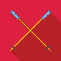 Two crossed trekking poles making an x on red background vector