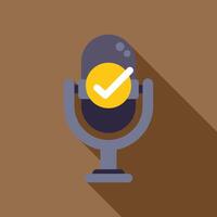 Microphone with check mark icon for podcast recording approval vector
