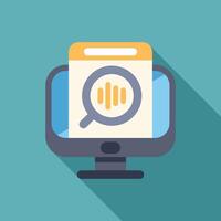Computer showing voice search engine optimization with magnifying glass vector