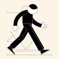 Man in running flat black and white illustration character vector