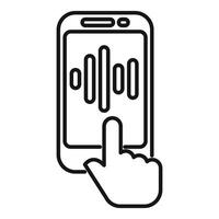Hand touching smartphone with audio waveform displayed on screen vector